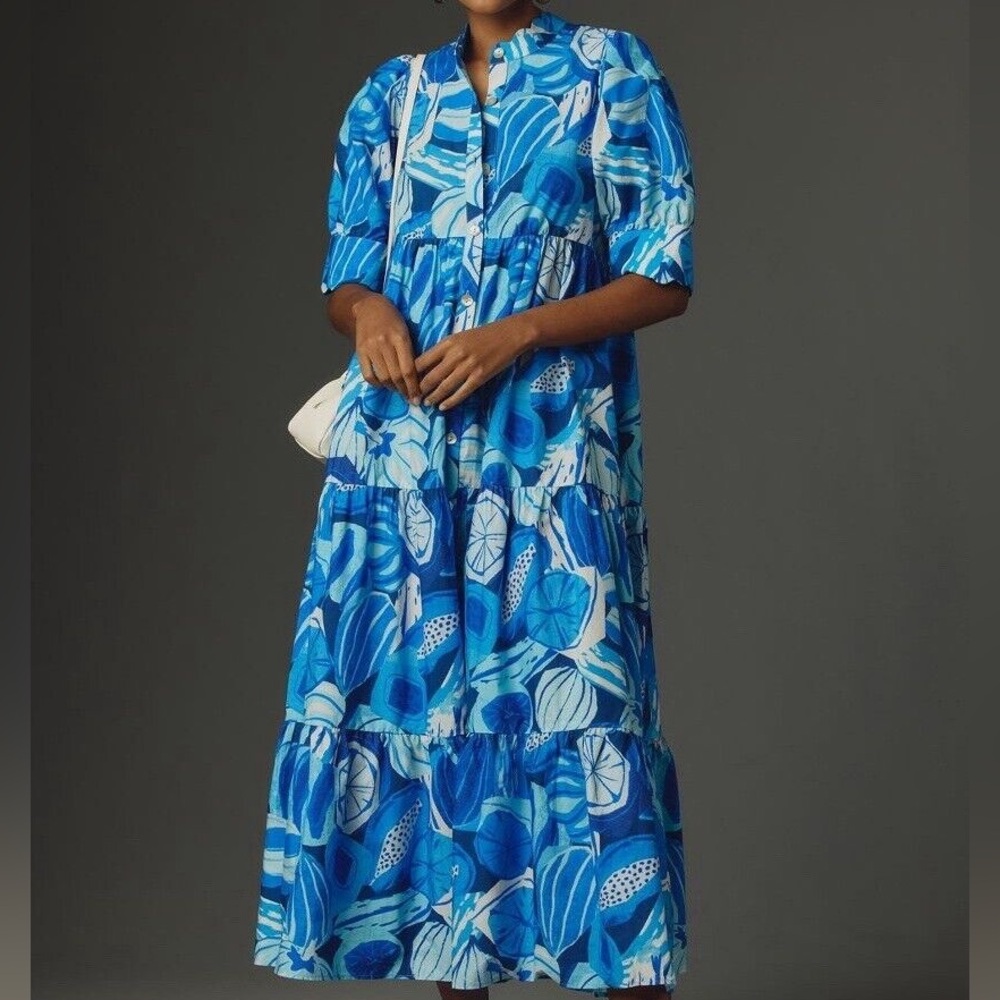 Anthropologie Farm Rio Blue Fruit Maxi Dress